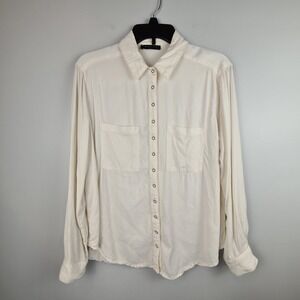 Maven West Cream Tencel Rayon Snap Front Utility Button Down Shirt Womens Small